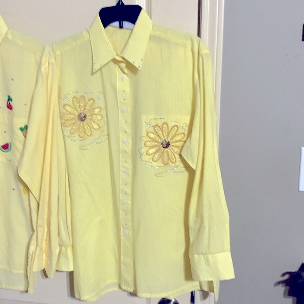 Womens button down shirts size medium yellow with beading and sequins
